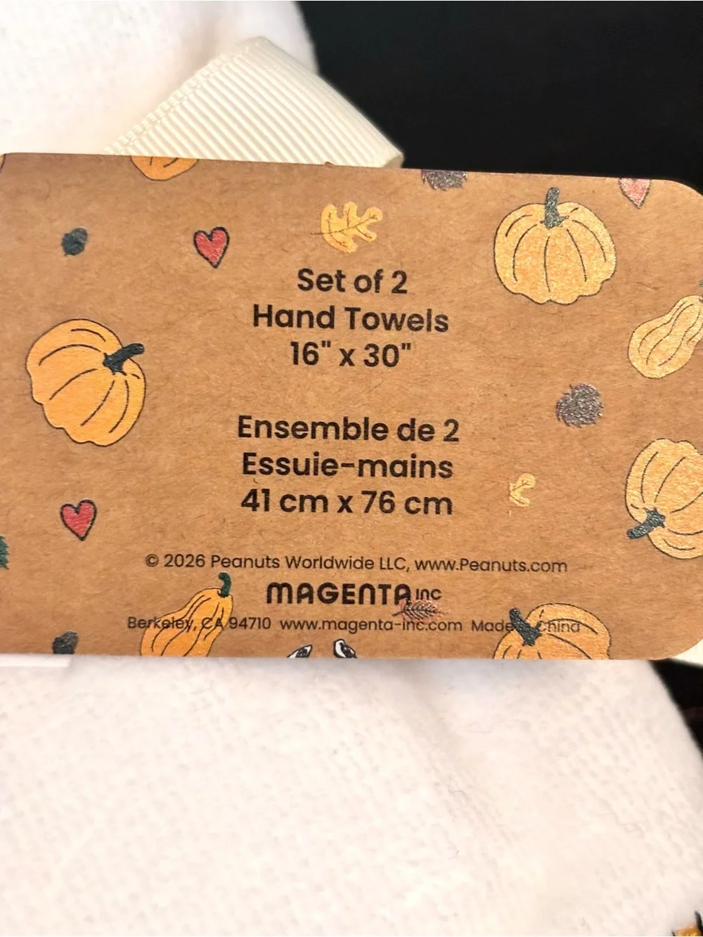 Peanuts x Rae Dunn Set Of 2 Hand Towels BOO! Snoopy Woodstock Halloween NEW